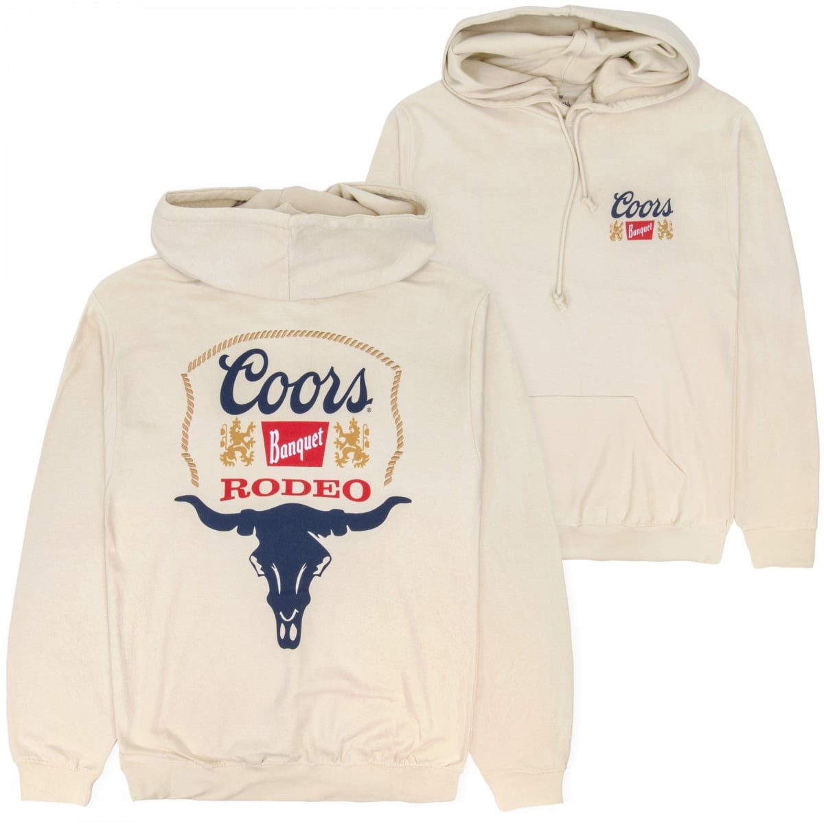 905739-2xlarge Banquet Rodeo Front & Back Print Pullover Hoodie for Men, Beige - 2XL