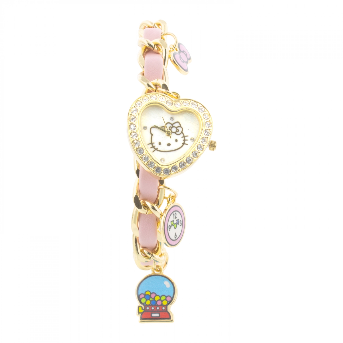 904113 Womens Pink  Gold Charm Bracelet Analog Watch