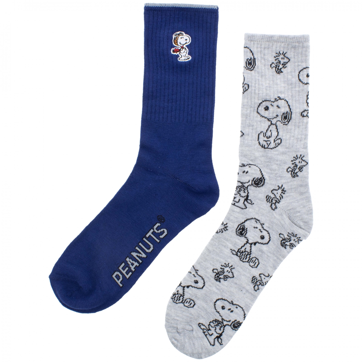 905386 Snoopy Outline Embroidered Athletic Crew Socks - Pack of 2