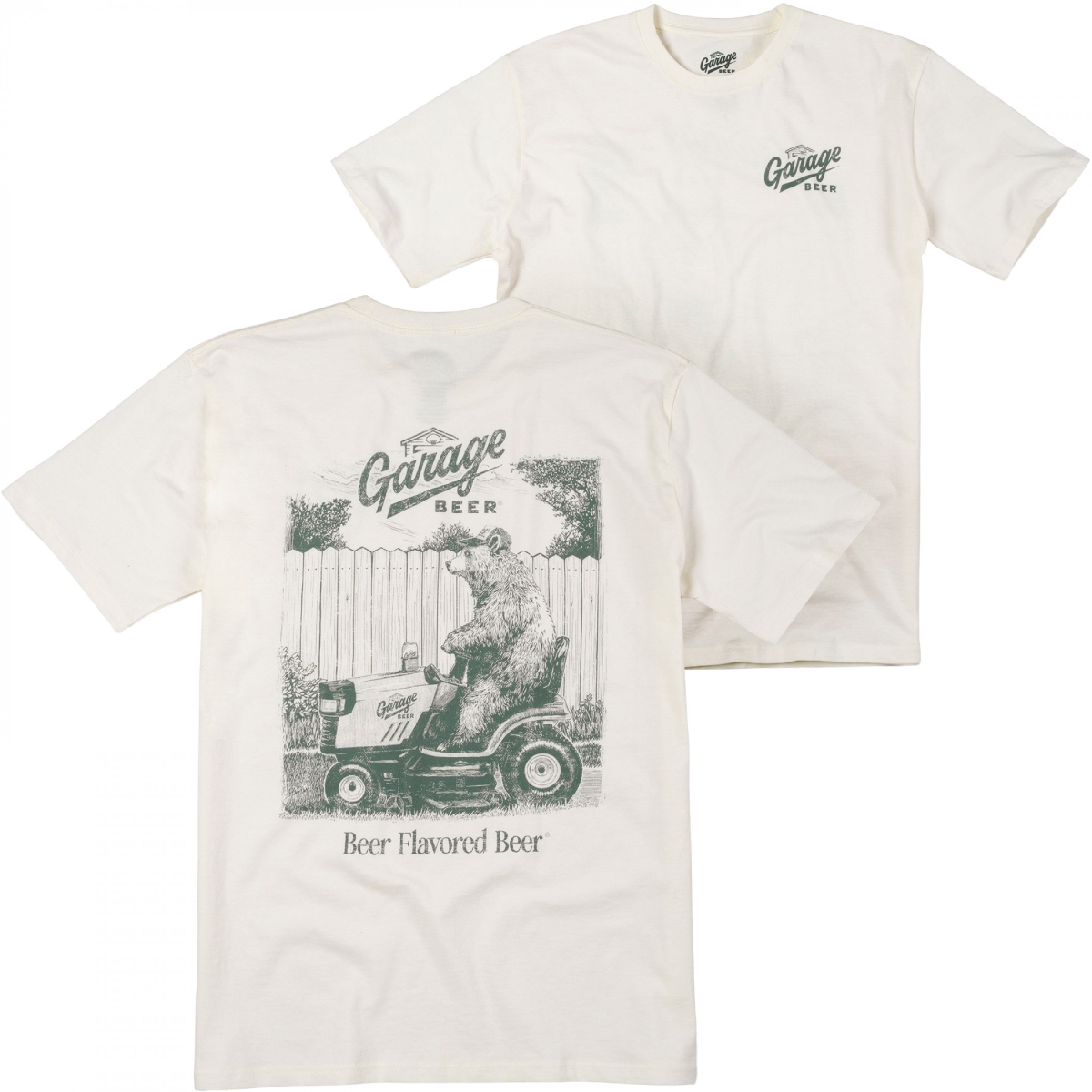 904852-xlarge Bear on Riding Mower Front & Back Print T-Shirt, White - Extra Large