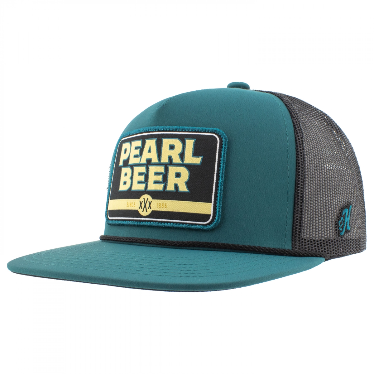 900171  Beer 5-Panel Teal Trucker Hat with Patch Logo, Blue
