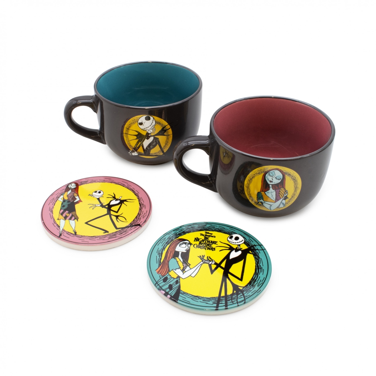 896626  Stackable Mugs & Coaster Set, Green & Red