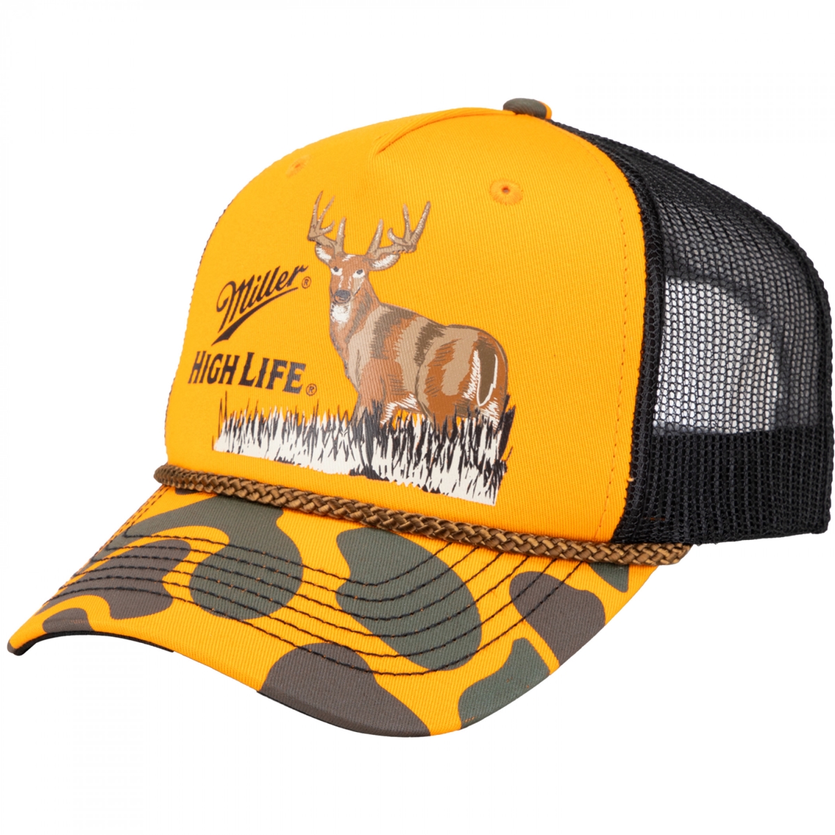 900361  Deer with Camo Print Snapback Hat, Orange