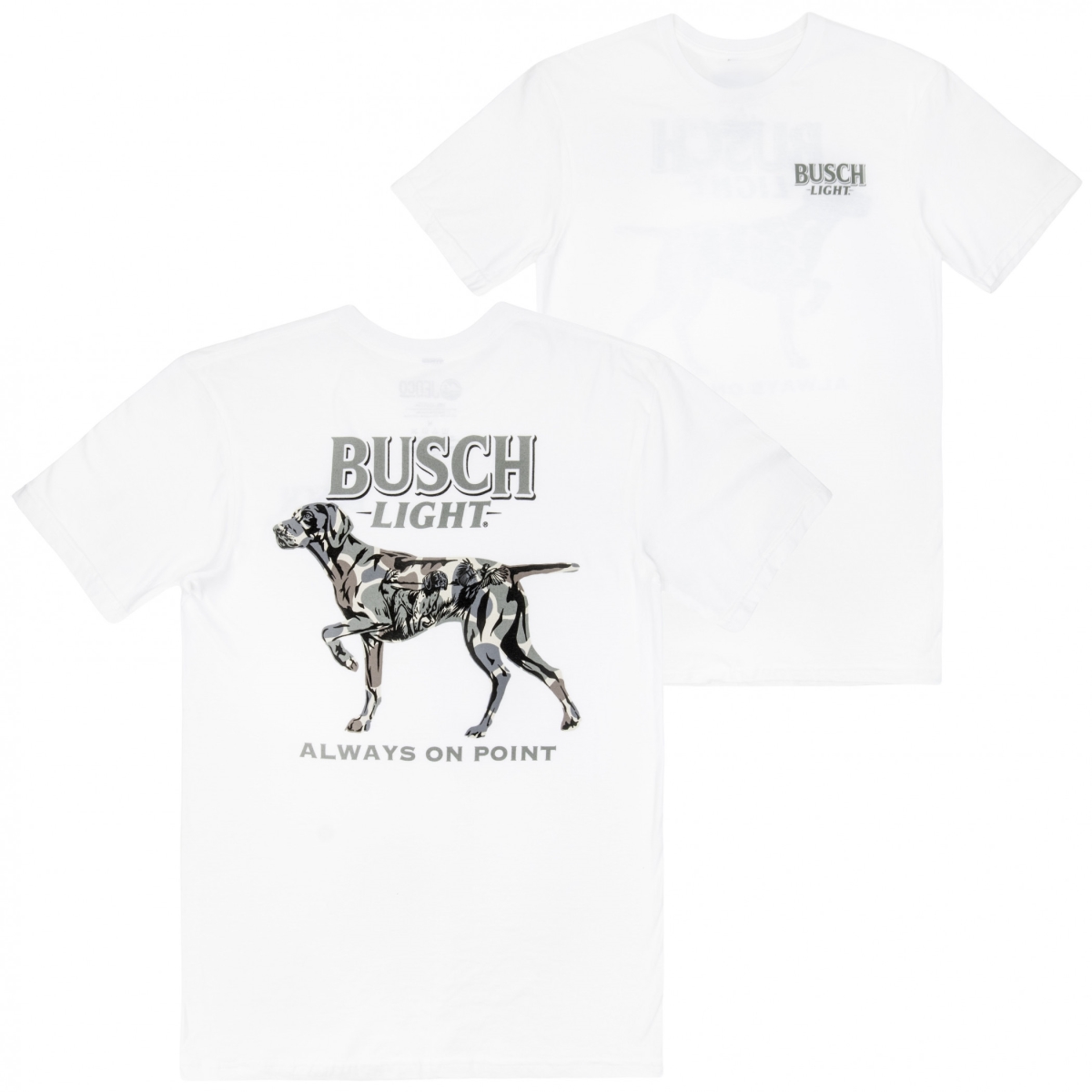 904629-large  Camo Dog Always on Point Front & Back Print T-Shirt, White - Large