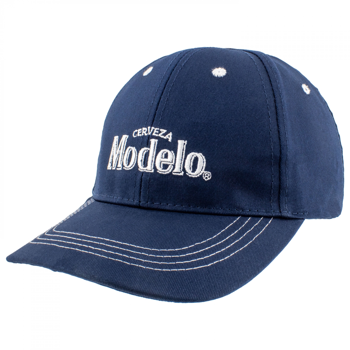 903097 Modelo Cerveza Embroidered White Logo on Denim Blue Snapback Hat