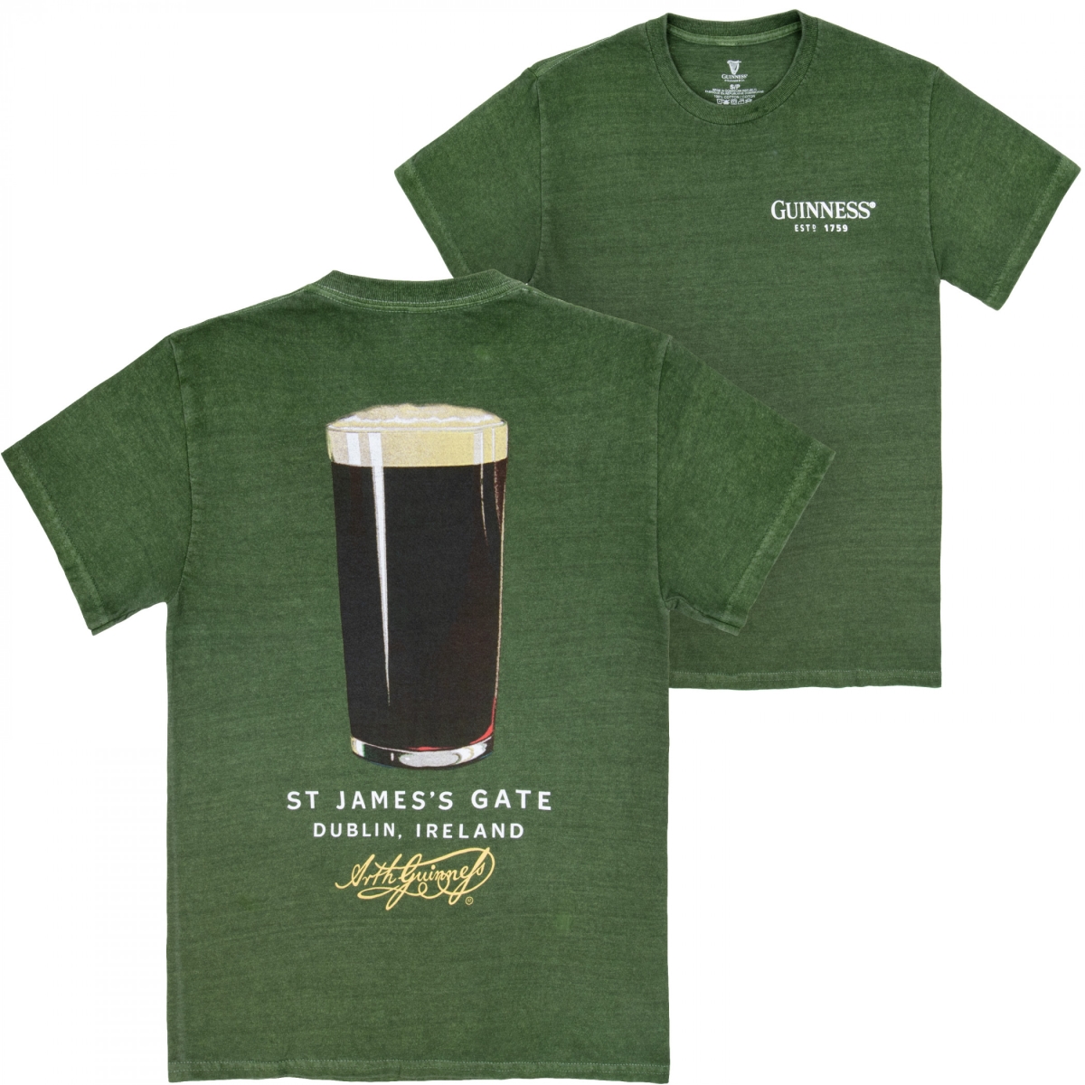 904596-medium  St James Gate Premium Green Pigment Dye Front & Back Print T-Shirt, Medium