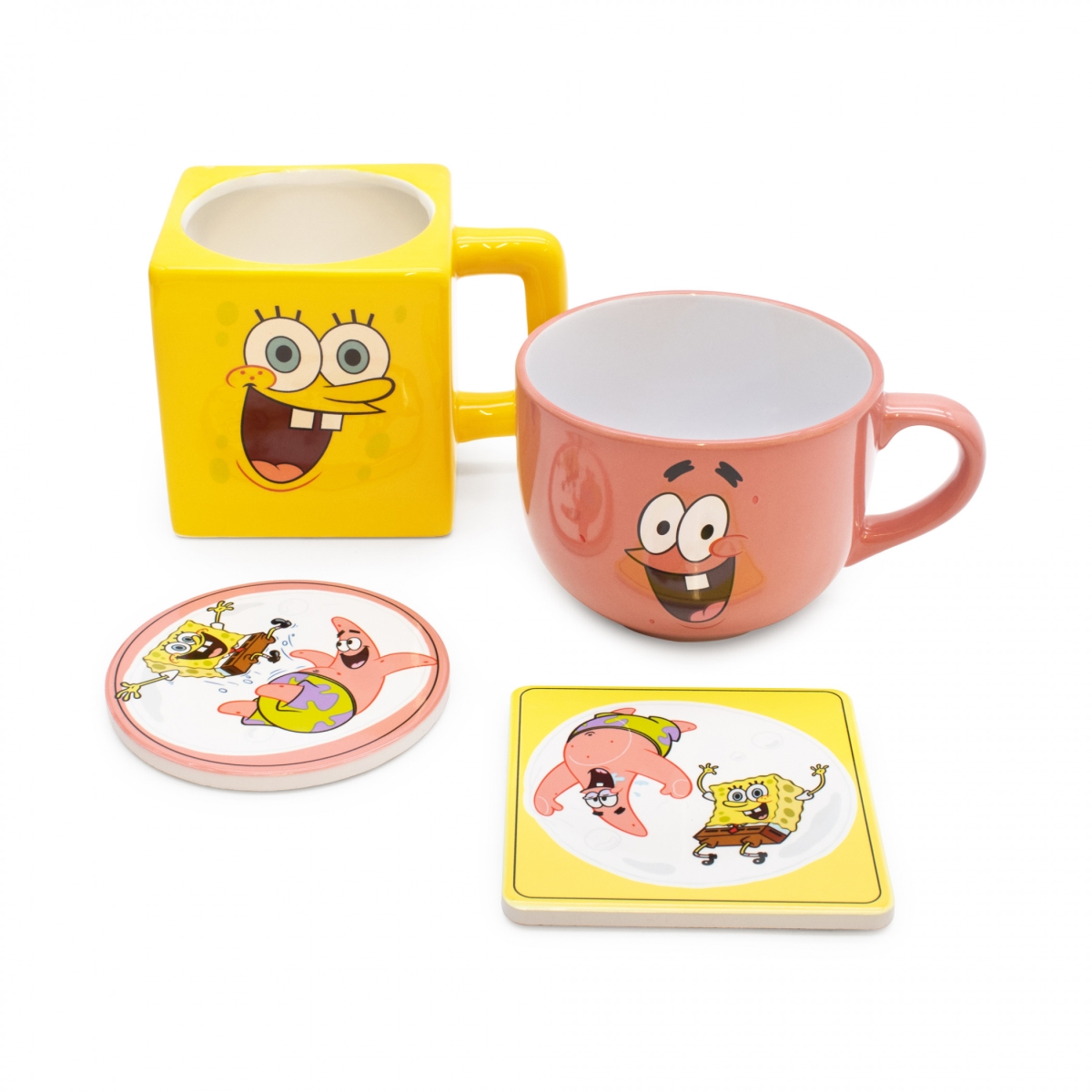 Picture of SpongeBob SquarePants 896628 SquarePants & Patrick Stackable Mugs & Coaster Set, Yellow & Pink