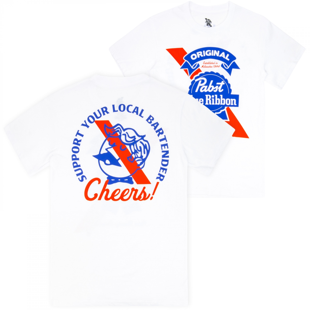 903608-small PBR  Support Your Local Bartender Front & Back Print T-Shirt, White - Small