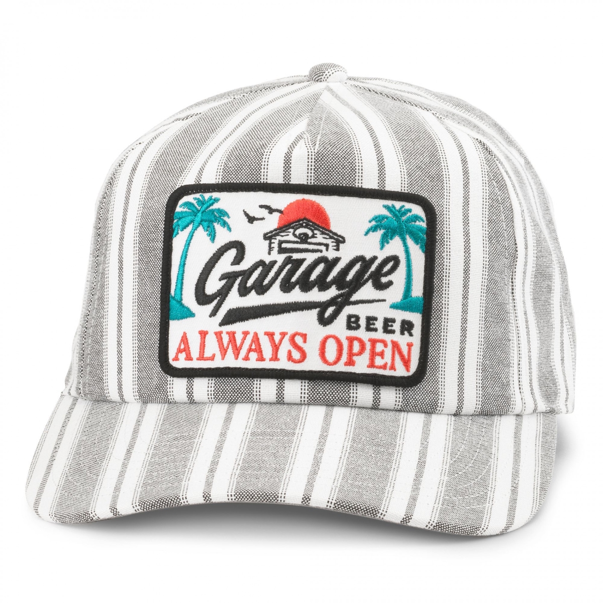 902636  Striped Beach House Adjustable Hat, Gray & White
