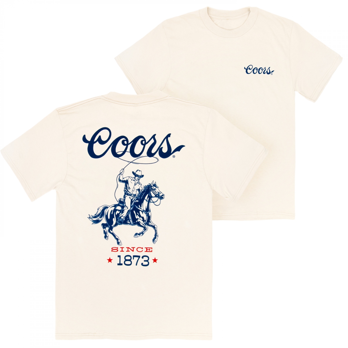 904054-medium Mens Since 1873 Cowboy Lasso Front Back Print Short Sleeve T-Shirt, Natural - Medium