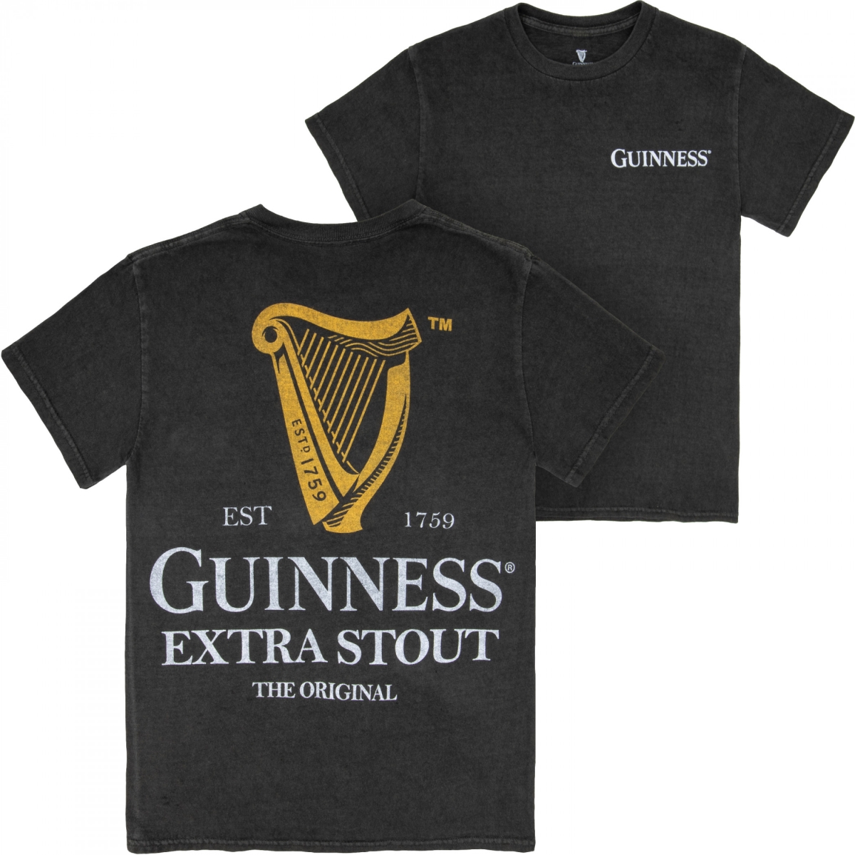 904603-3xlarge  Black Extra Stout Harp Front Back Print Pigment Dye Premium T-Shirt, 3XL