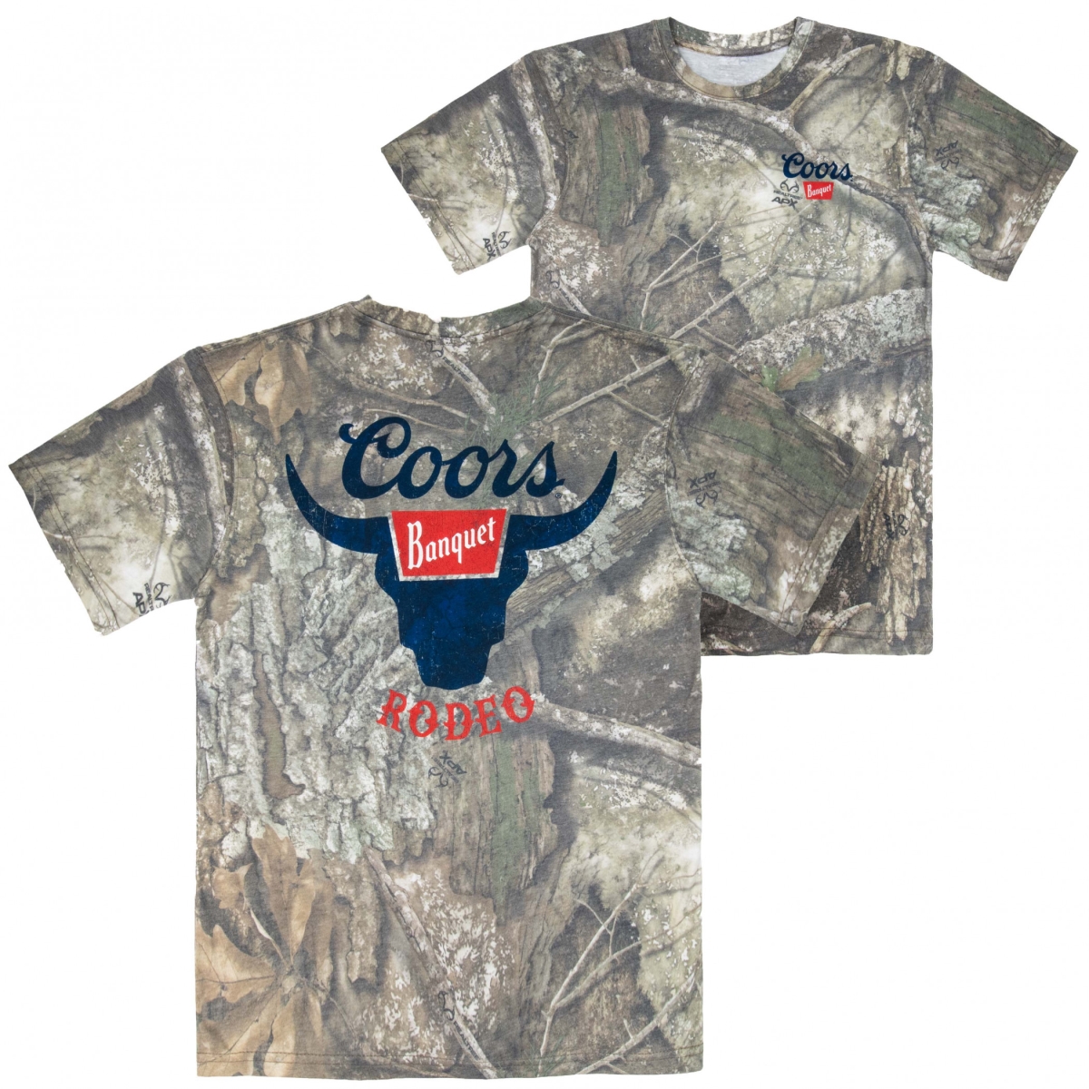 904657-large  Camo Rodeo Longhorn Front & Back Print T-Shirt, Multi Color - Large
