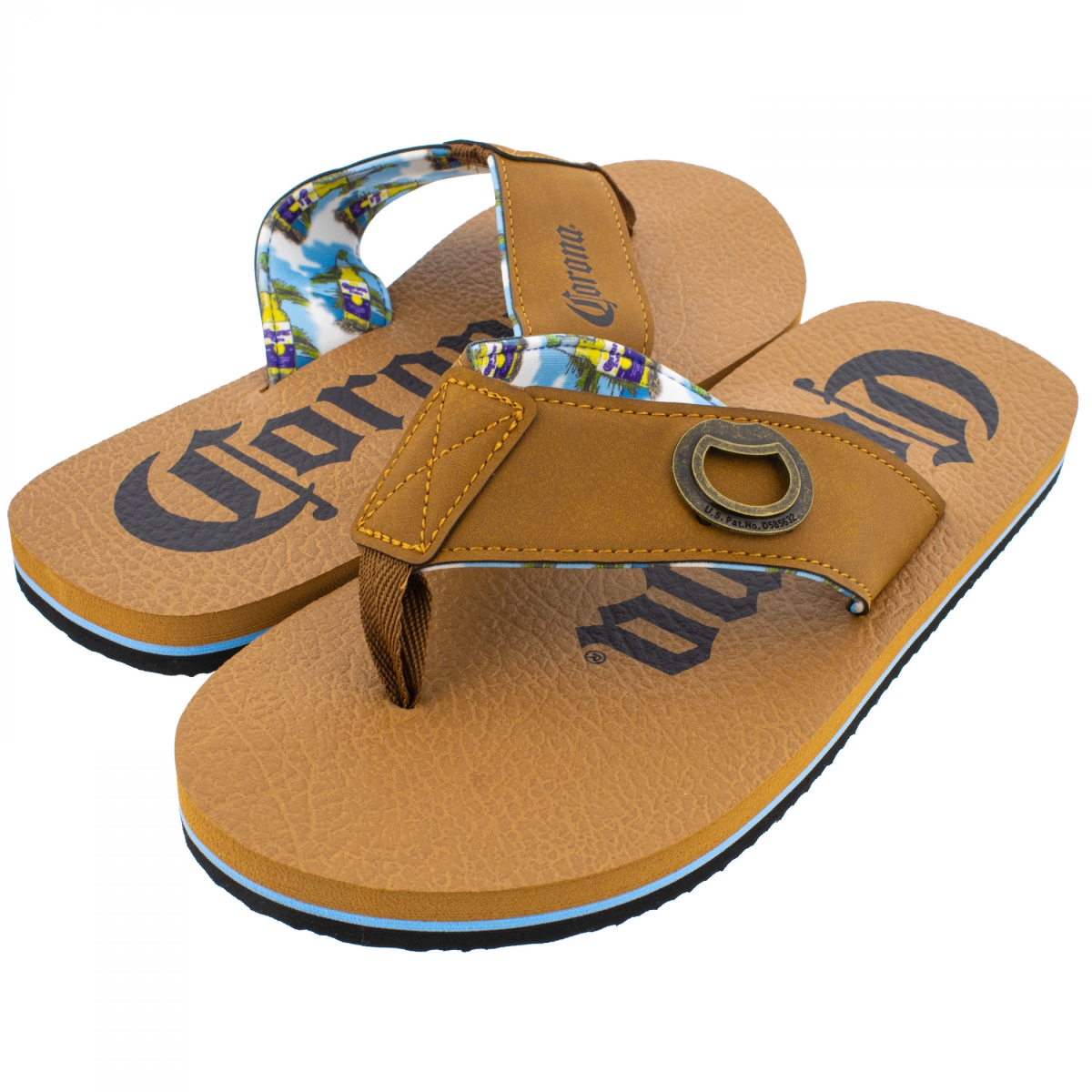 899962-size9  Bottle Strap Flip Flop Sandals with Bottle Opener, Brown - Size 9