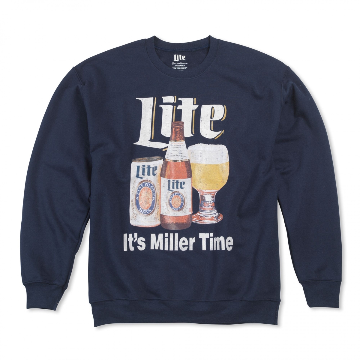 898546-xlarge  Its Miller Time Friday Fleece Crewneck Long Sleeve Shirt, Blue - Extra Large