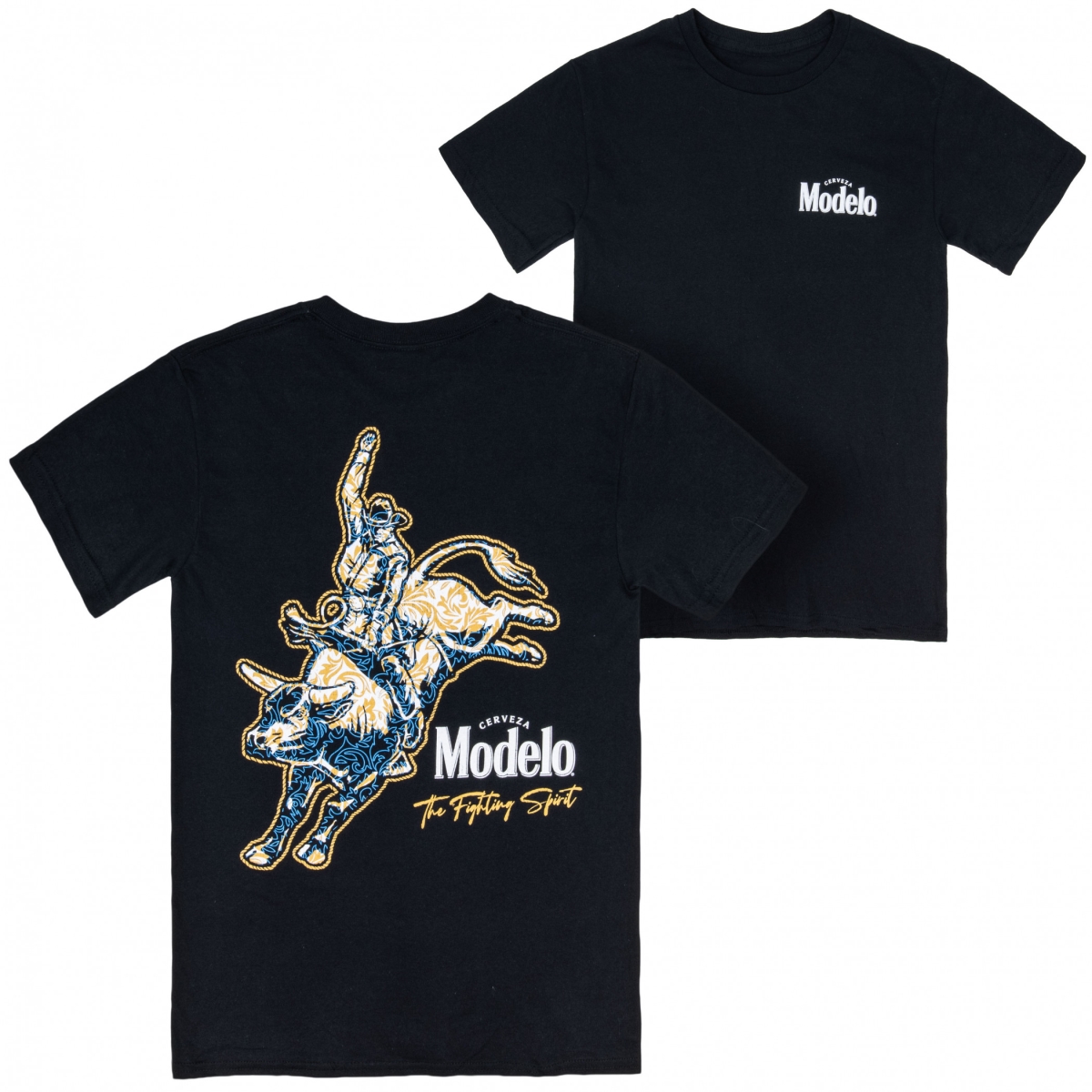904713-medium Bull Rider Front & Back Print T-Shirt for Men, Black - Medium