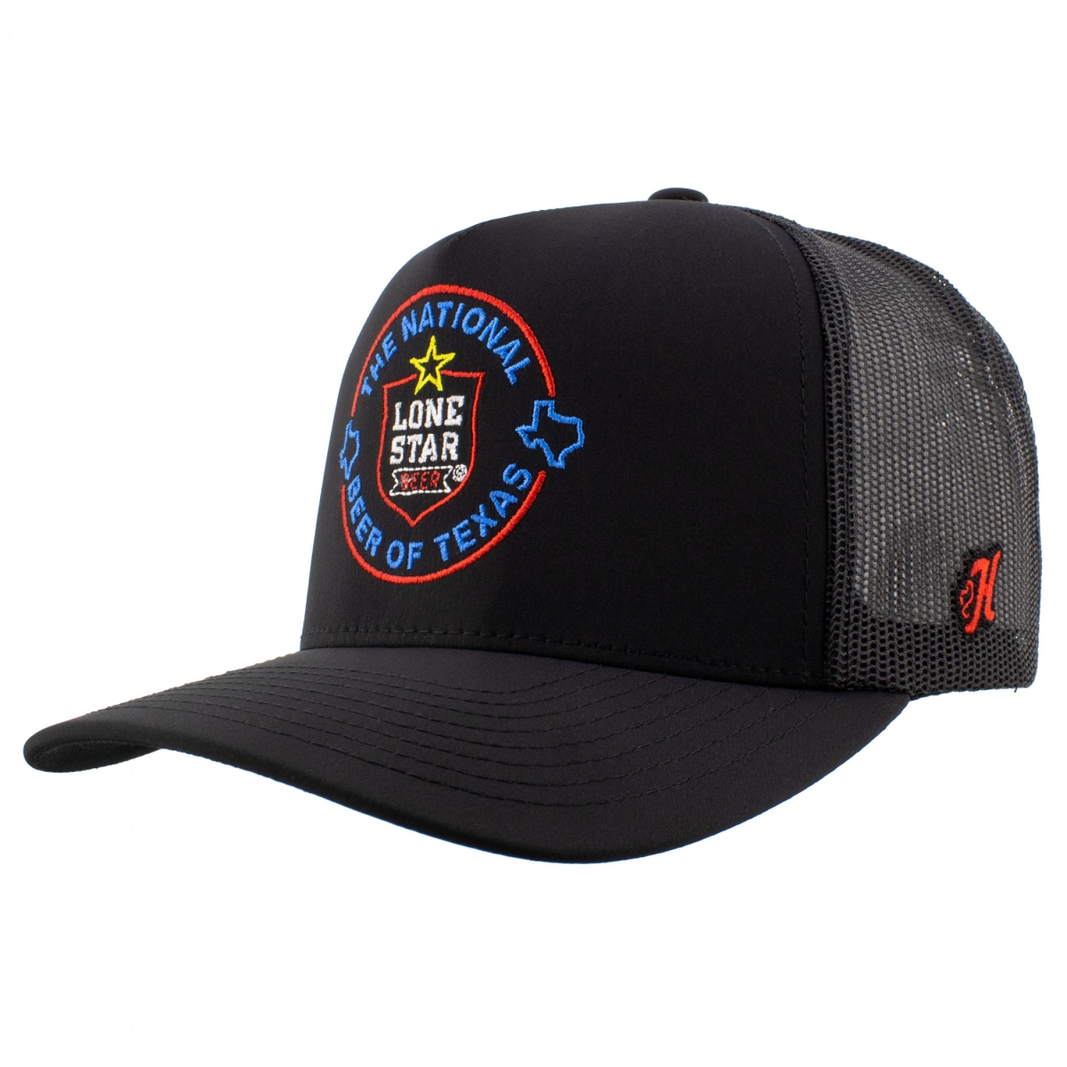 900052  National Beer of Texas Circle Patch Trucker Hat, Black