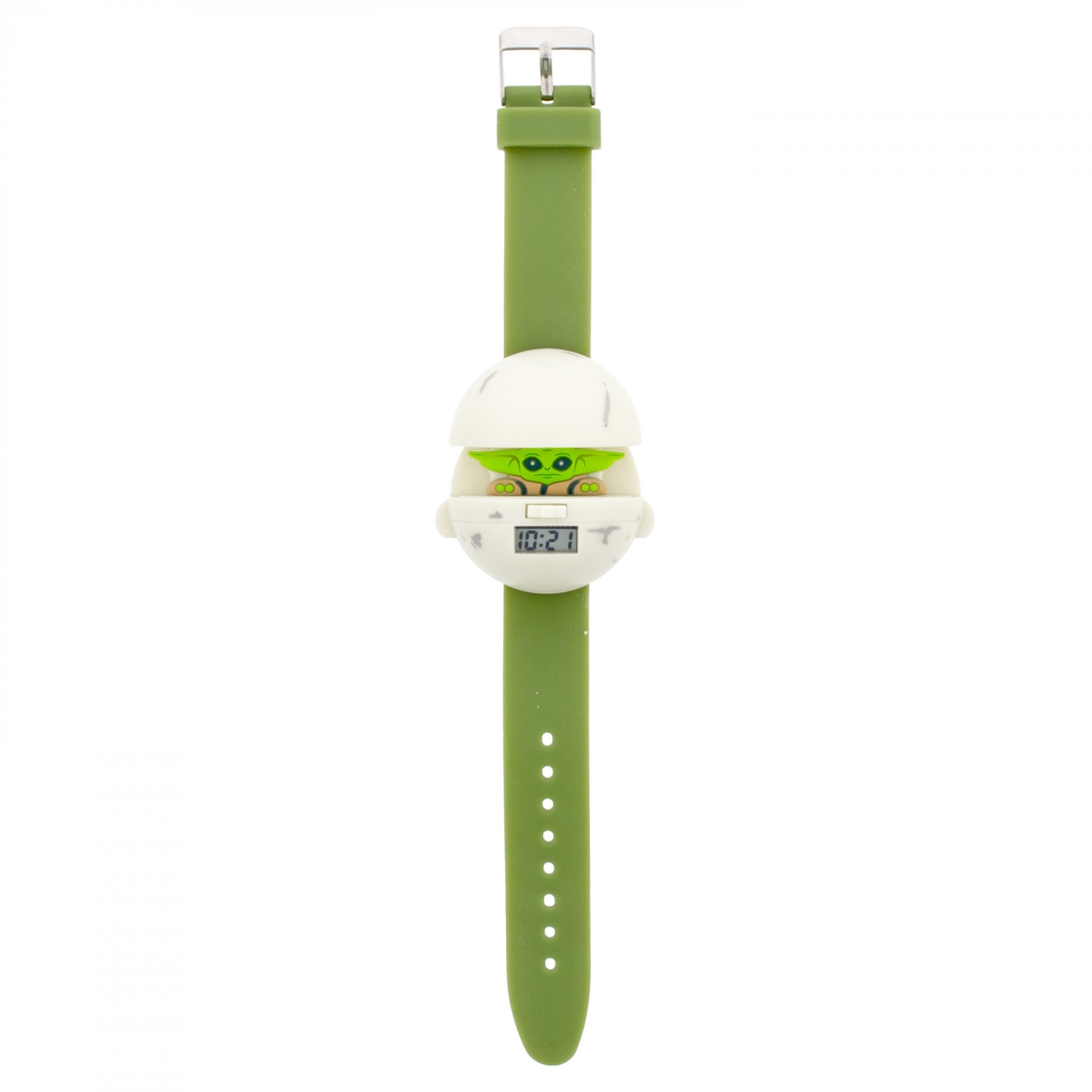 906198  the Mandalorian Grogu in Pram LCD Digital Kids Wrist Watch, Green