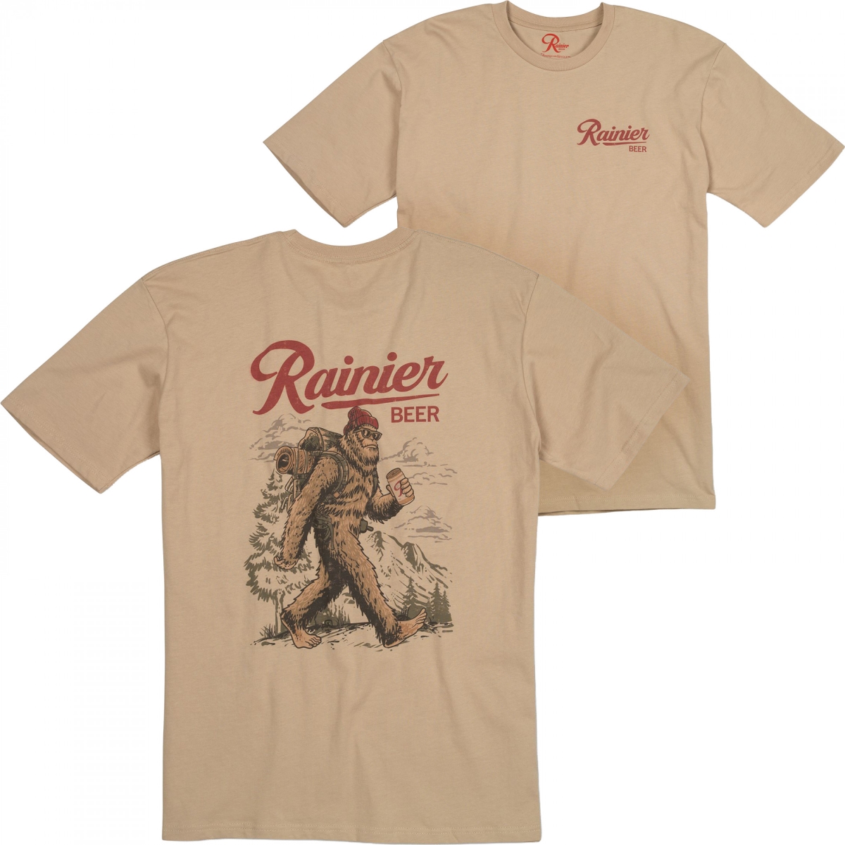904880-medium Beer Sasquatch Backpacking Front & Back Print T-Shirt - Medium