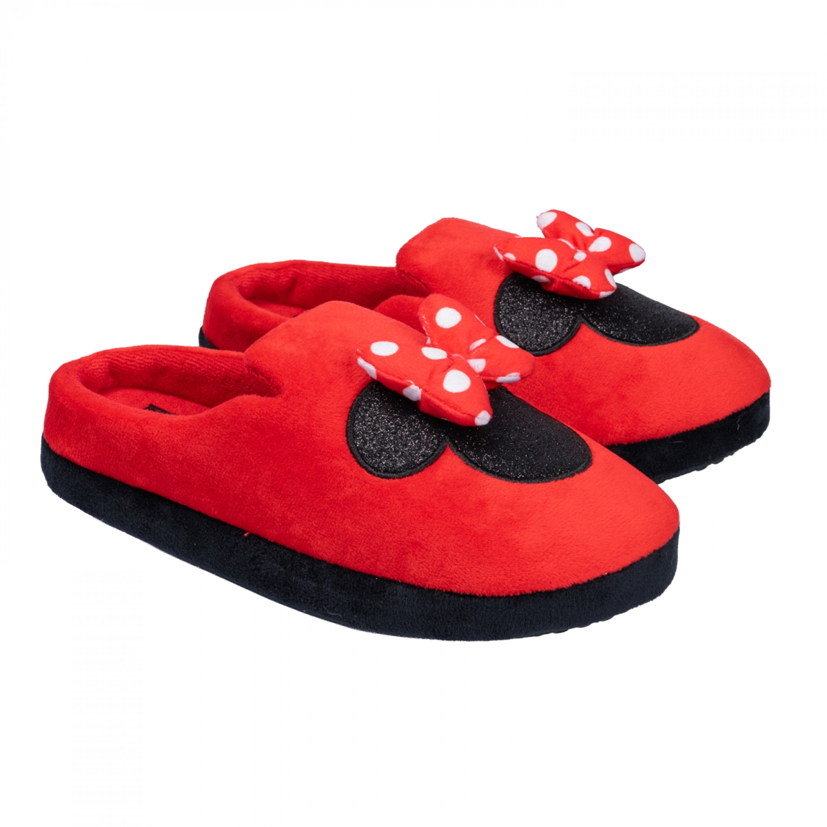 902614-size7-8  Ladies Opera Slippers with 3D Bow, Red & Black - Size 7-8