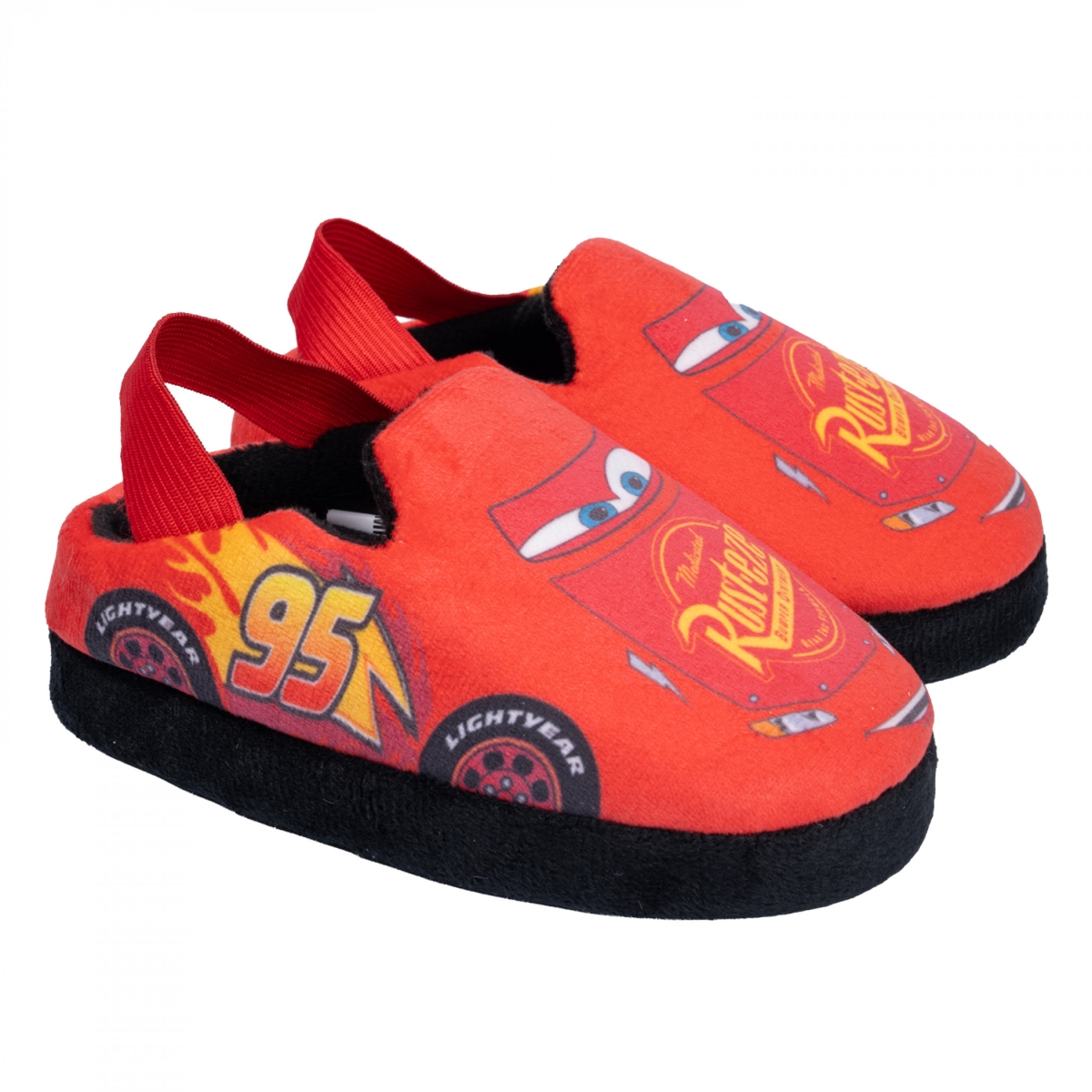 903198-size10  Cars Lightning McQueen Rust-Eze Toddler Scruff Slippers, Red & Black - Size 10
