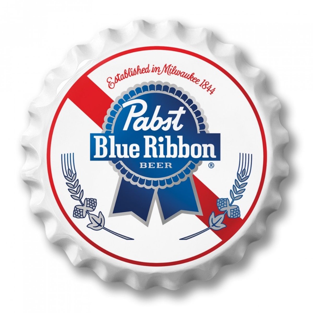 908557 18 in. Blue Ribbon Bottle Cap Tin Sign