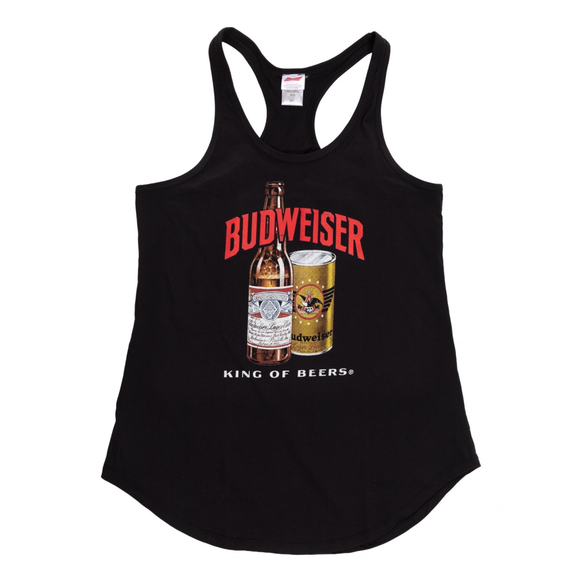 904369-medium  King of Beers Bottle & Can on Black Ladies Tank Top - Medium