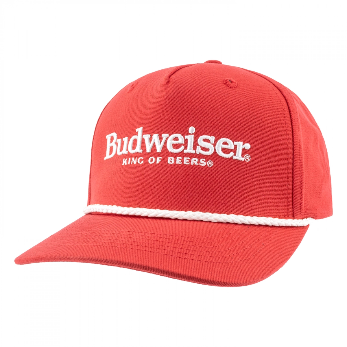 904346 Embroidered White Logo on Red Snapback Rope Hat
