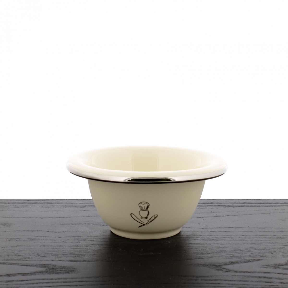 911870 Vintage Cream Ceramic Shave Bowl with Silver Rim