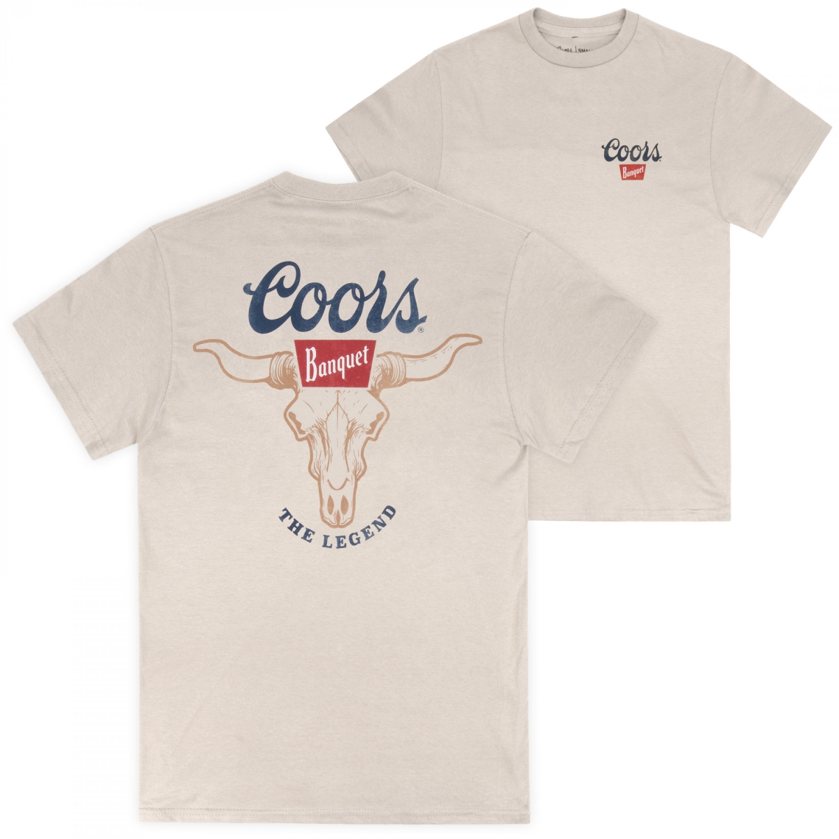 908920-medium Banquet Bull Skull Tan Colorway Front & Back Print Premium Short Sleeve T-Shirt - Medium