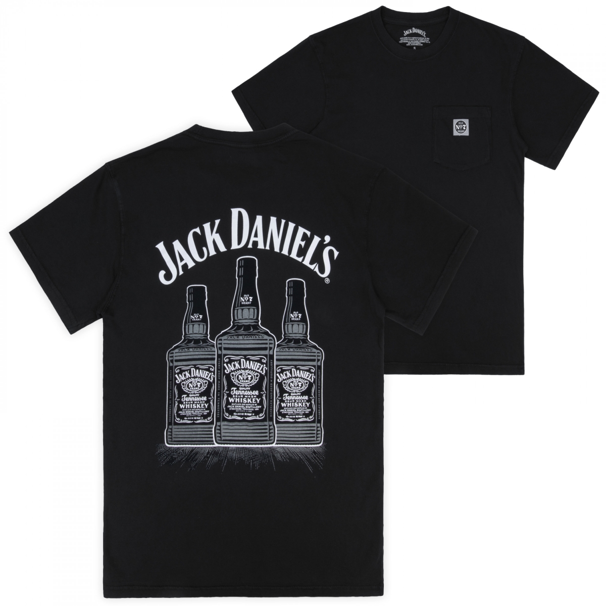 905030-medium Three Bottles Mineral Wash Front Back Print Woven Pocket Short Sleeve T-Shirt - Medium