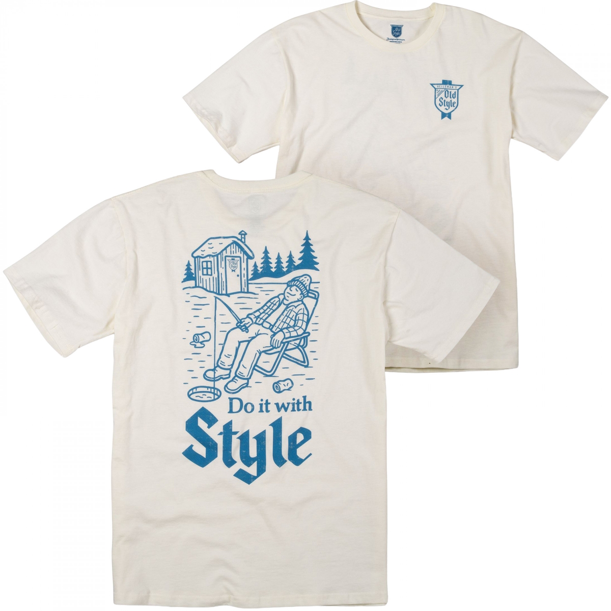 904894-large Mens Beer Fishing-Do It with Style Front & Back Print Short Sleeve T-Shirt, White - Large