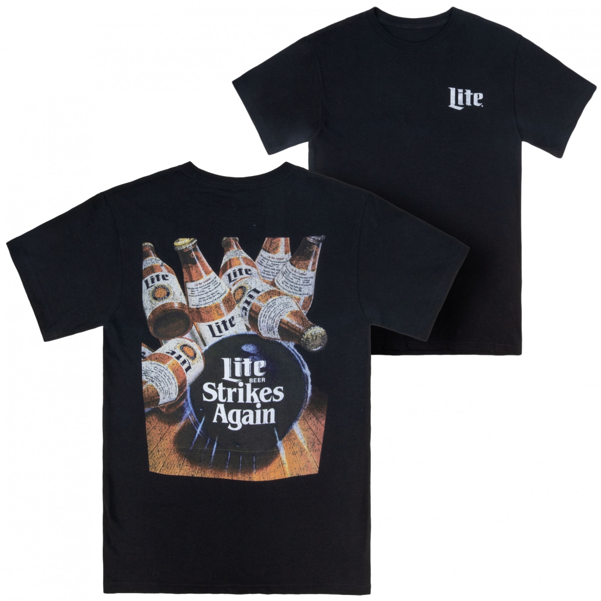 905376-medium Strikes Again Vintage Bowling Ad Front & Back Short Sleeve T-Shirt - Medium