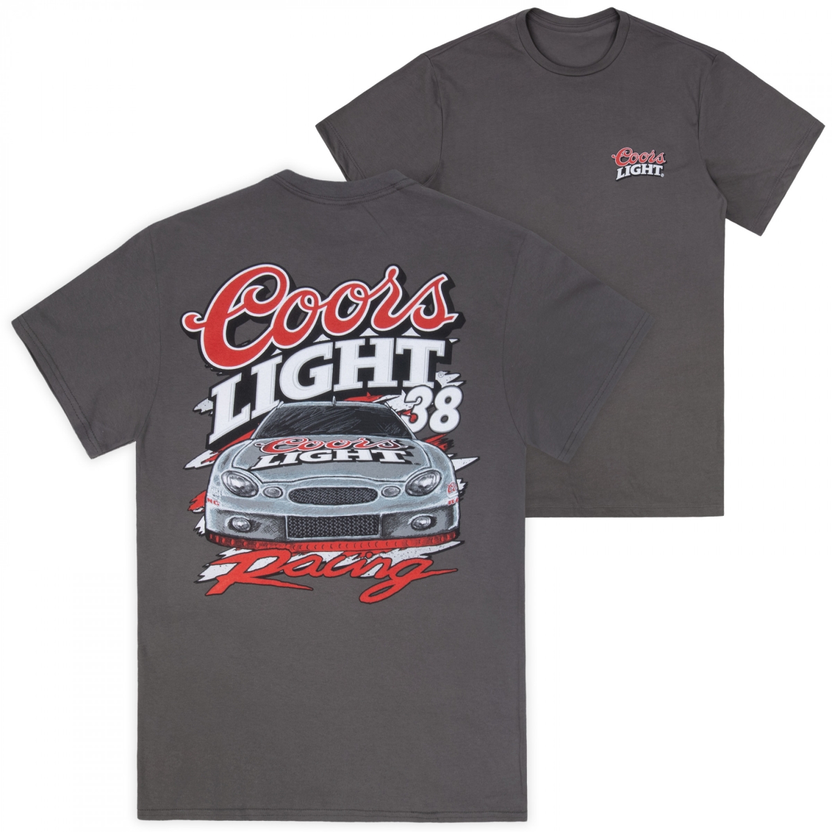 905729-xlarge Mens Light Racing 38 Front & Back Print Short Sleeve T-Shirt, Gray - Extra Large