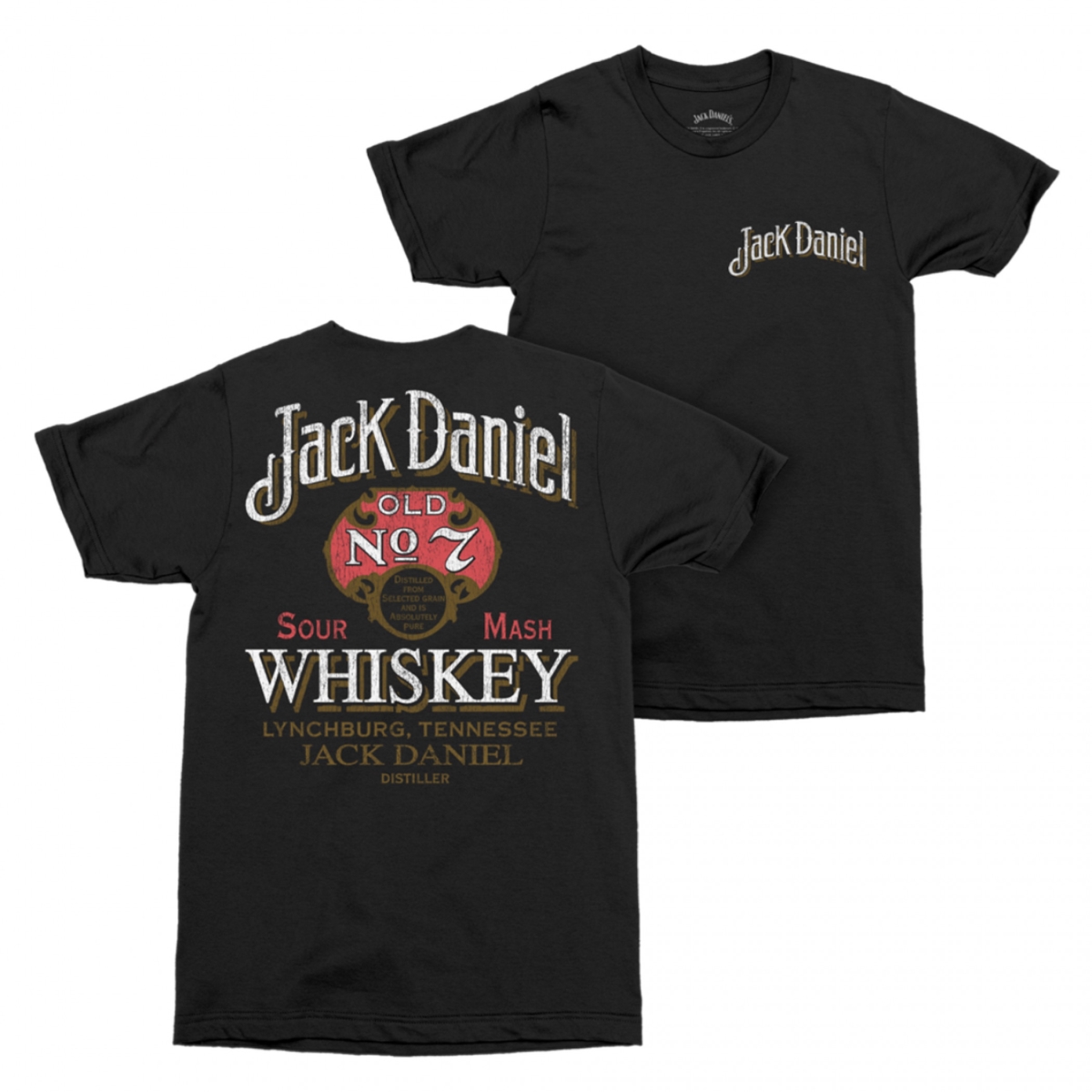 908078-large Vintage Old No.7 Label Distressed Front & Back Print Short Sleeve T-Shirt - Large