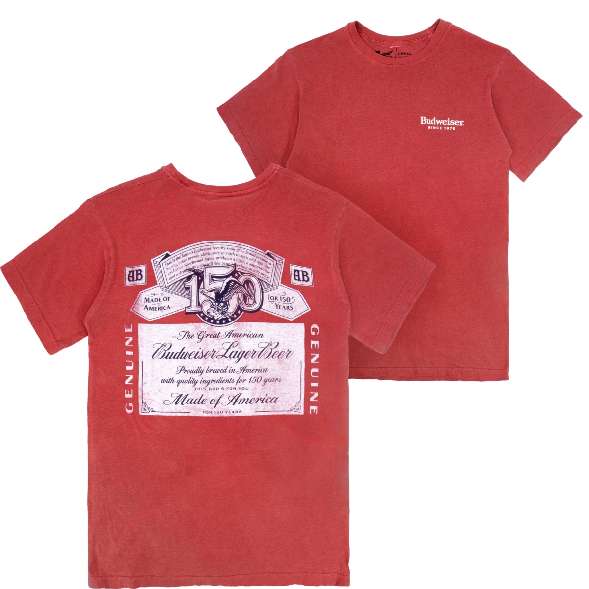 908422-large 150 Years Label Red Premium Mineral Wash Front & Back Print Short Sleeve T-Shirt - Large