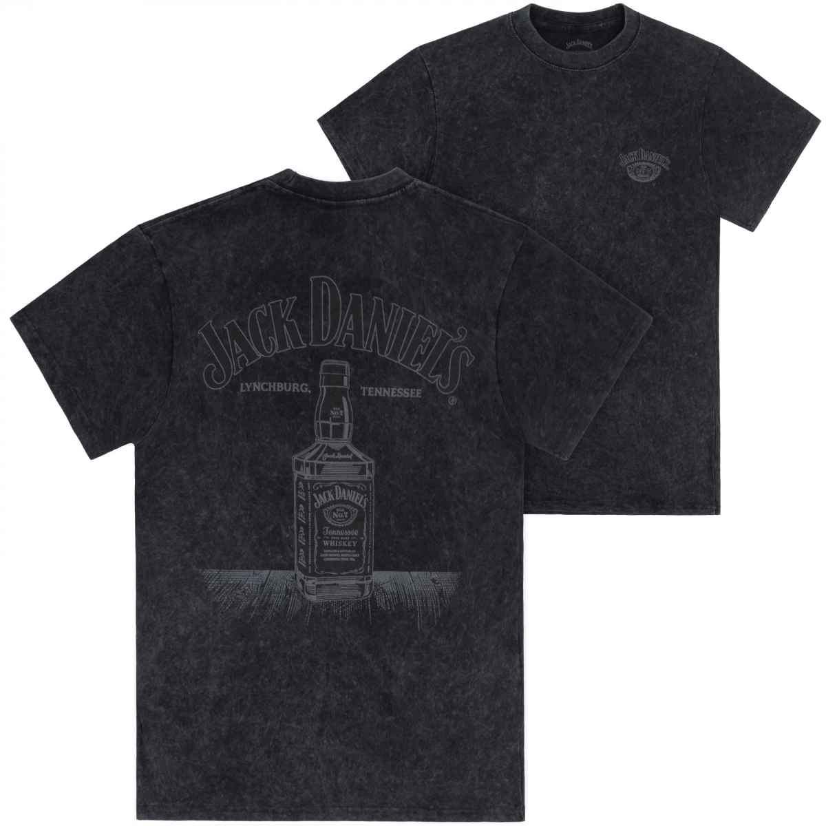 912199-medium Black on Black Bottle Mineral Wash Front & Back Print T-Shirt - Medium