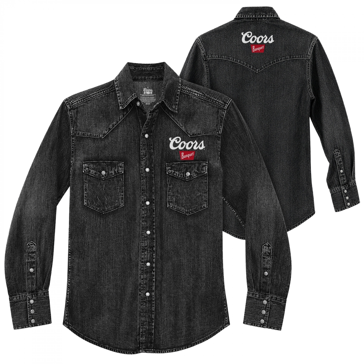 906754-medium Banquet Embroidered Logo Black Denim Western Snap Button Shirt - Medium