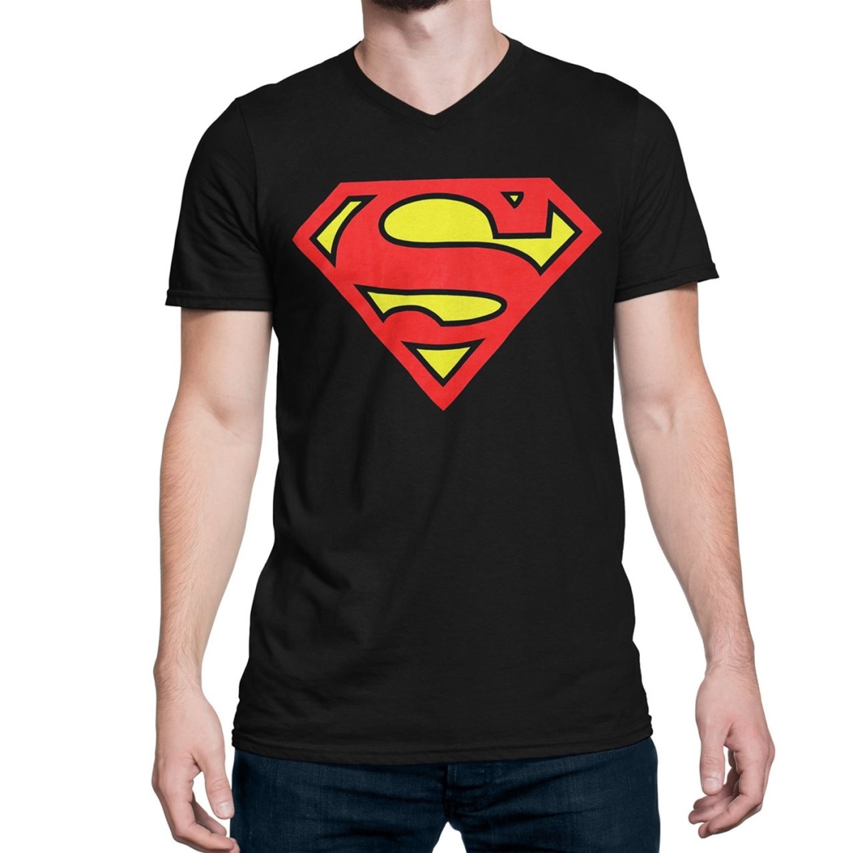 Black Mens V-Neck T-Shirt - Large