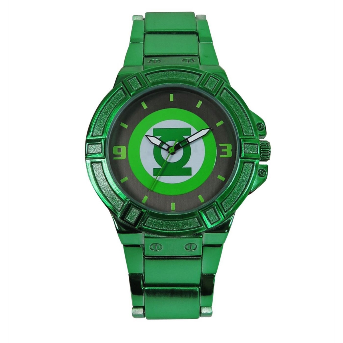 Picture of Green Lantern wtchglsymgrnband Green Lantern Symbol Watch with Metal Band