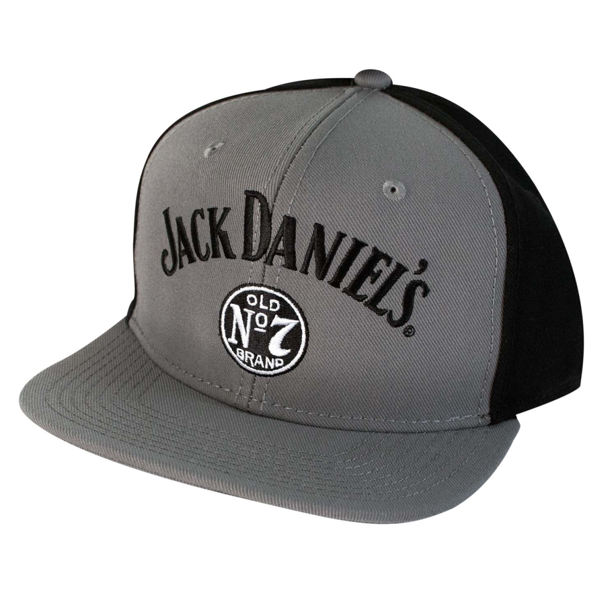 Picture of Jack Daniels 45521 Jack Daniels Flat Brim Black & Grey Snapback Hat