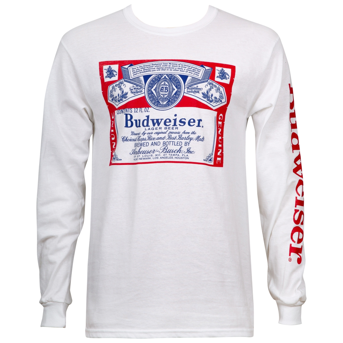 797626-L  Beer Label Mens White Long Sleeve Shirt - Large