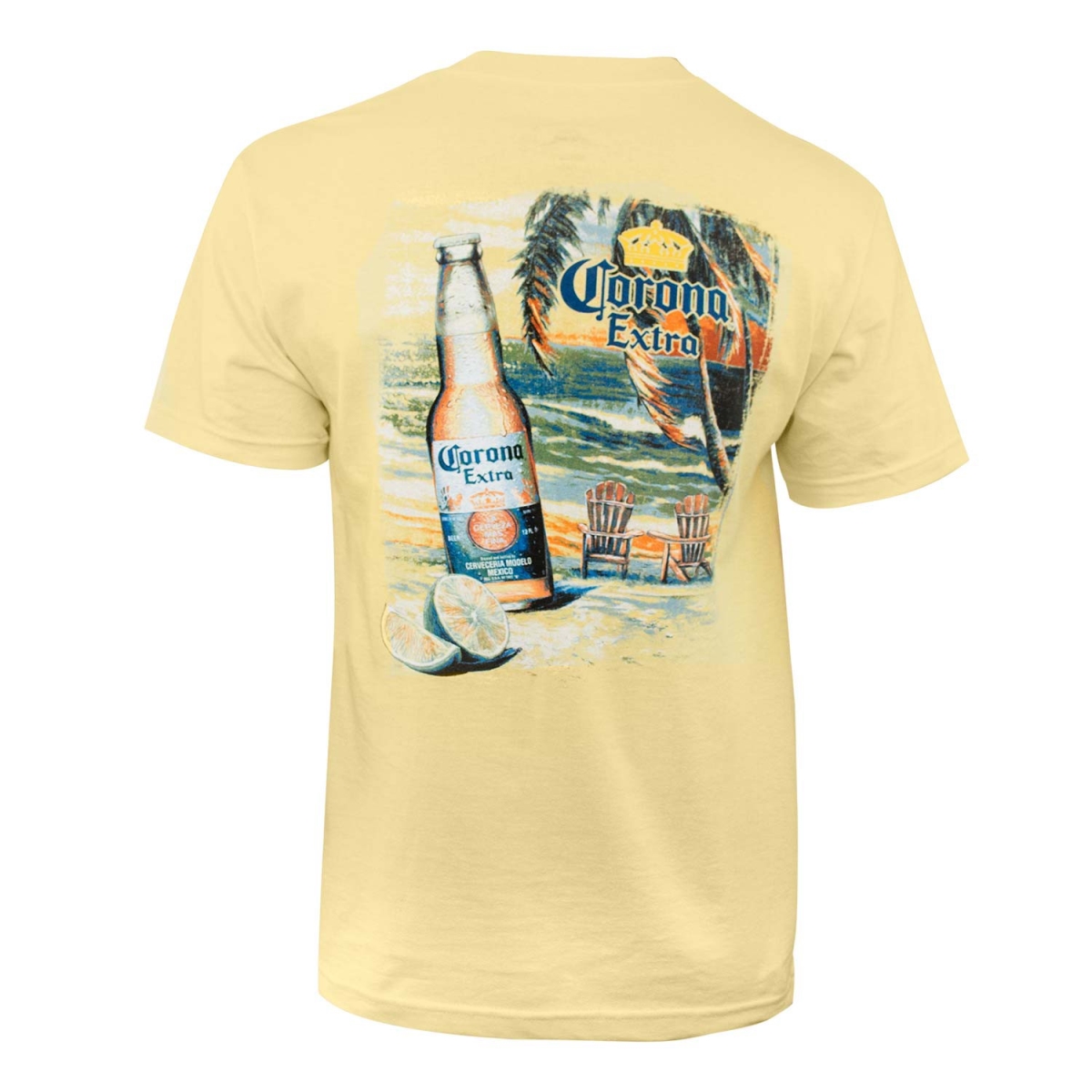 36794-Medium  Mens Yellow Beach Scene T-Shirt - Medium