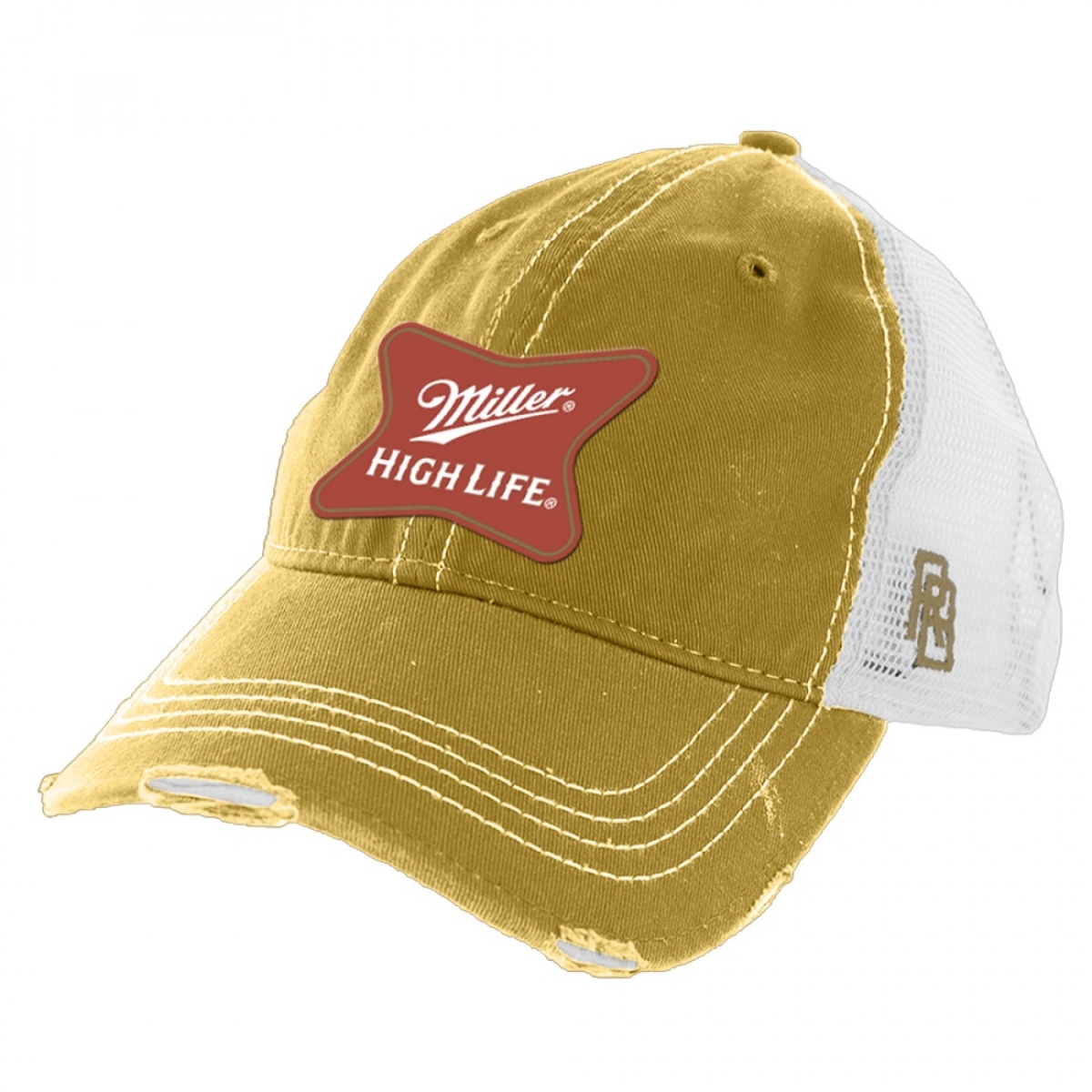 Gold Torn Mesh Retro Brand Trucker Hat