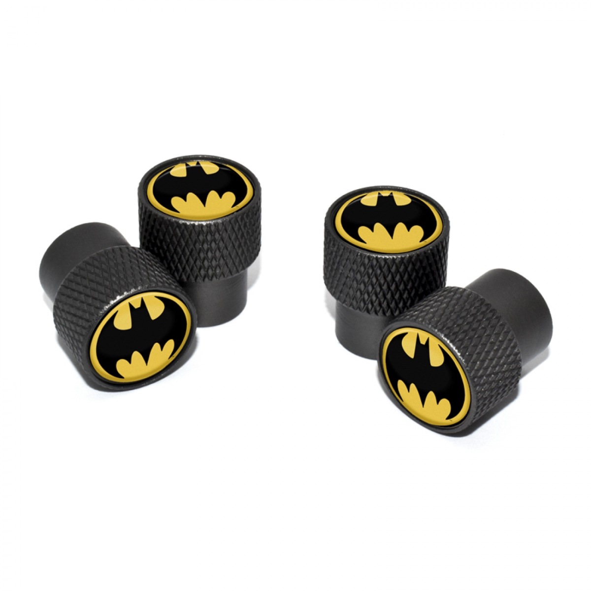 Picture of Batman 813428 Batman Symbol Valve Stem Caps with Black Knurling - Pack of 4