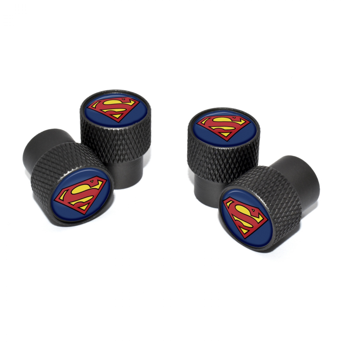 Symbol Valve Stem Caps with Black Knurling - Pack of 4