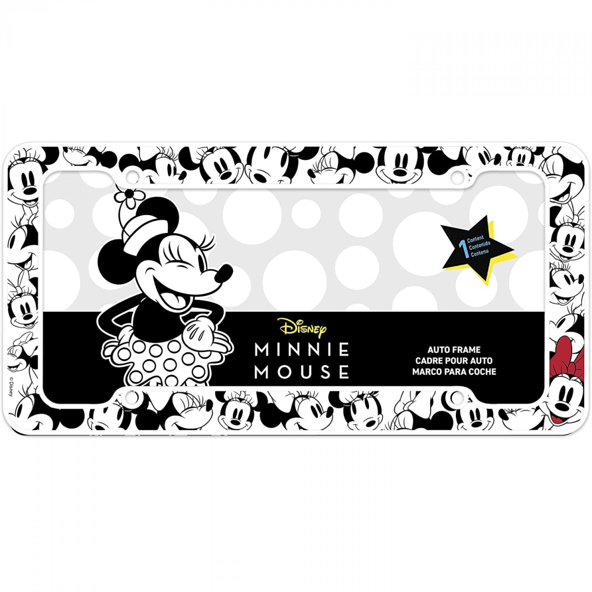 Disney Minnie Mouse License Plate Frame, Black & White -  Grandes Travesuras, GR1815495