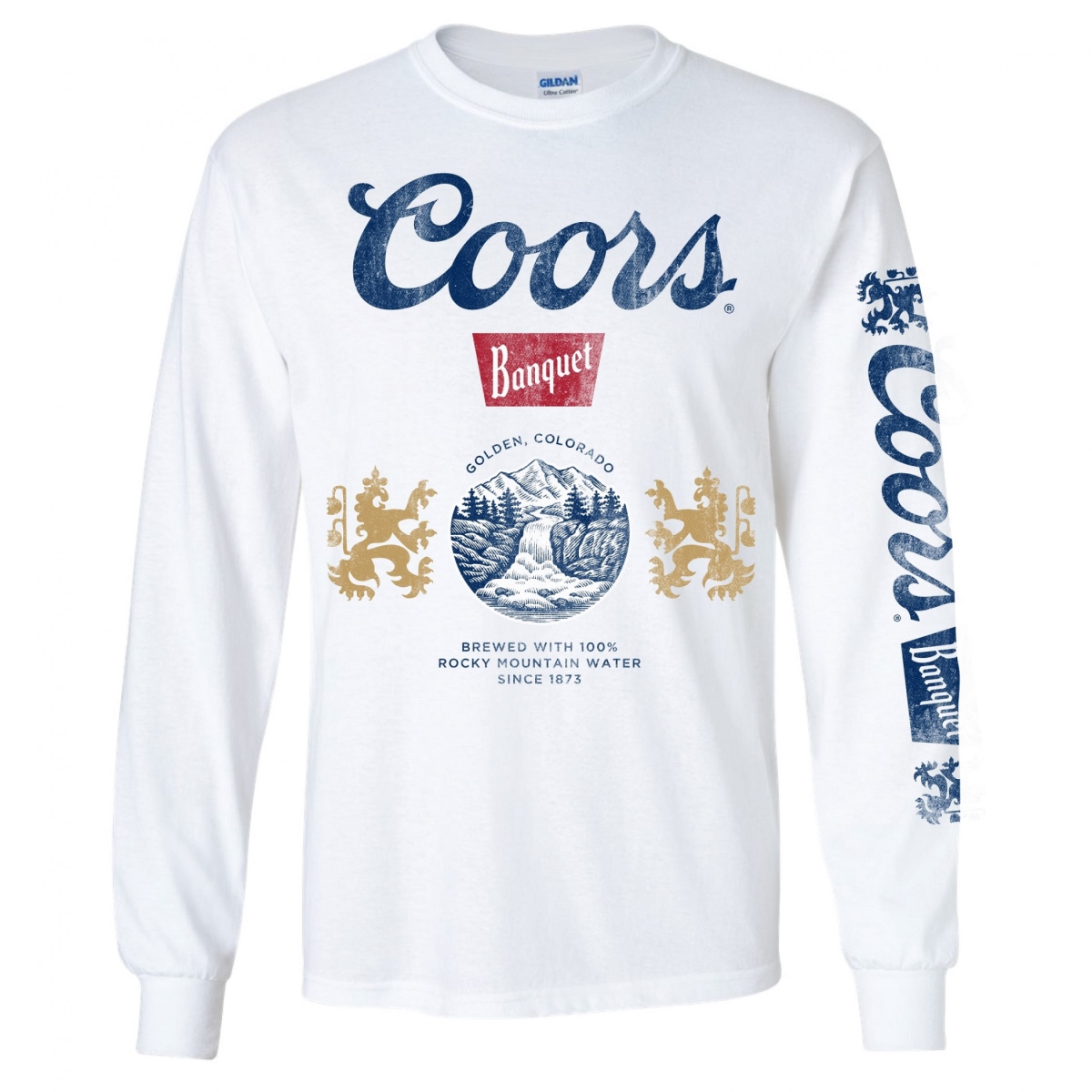 Banquet Beer Sleeve Print Waterfall Crest Long Sleeve Shirt, Extra Large