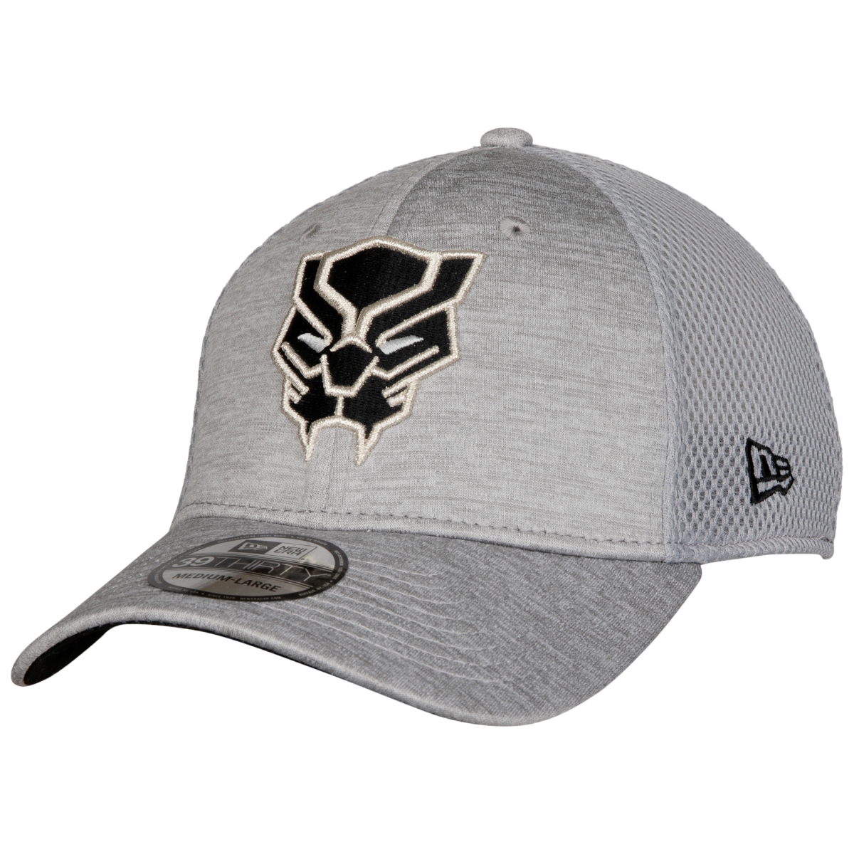 Picture of Black Panther 819328-large-xlarge Black Panther Symbol Shadow Tech New Era 39Thirty Fitted Hat&#44; Gray - Large & Extra Large