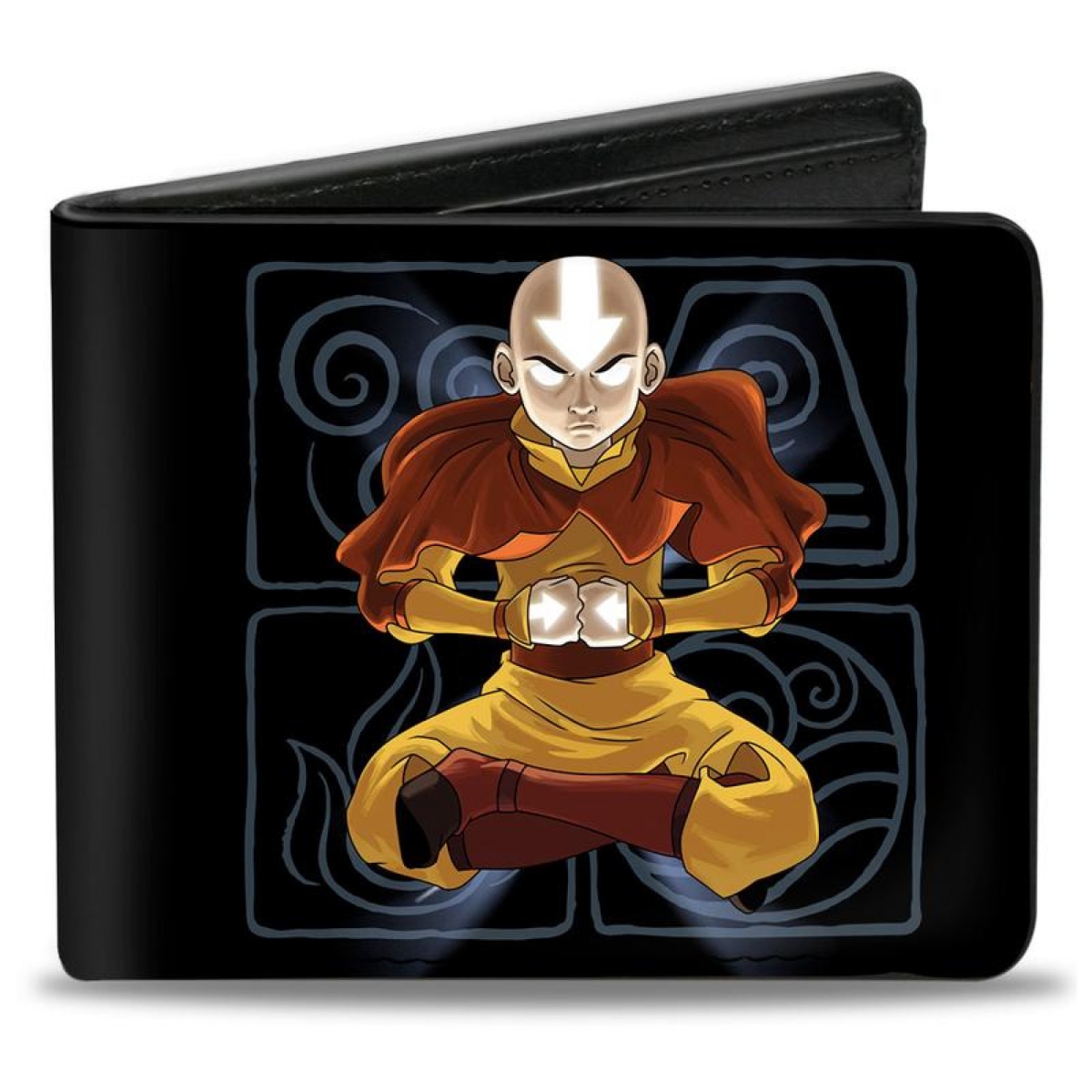 824745 4 x 3.5 x 0.5 in. Aang Meditating Pose Bi-Fold Wallet, Black