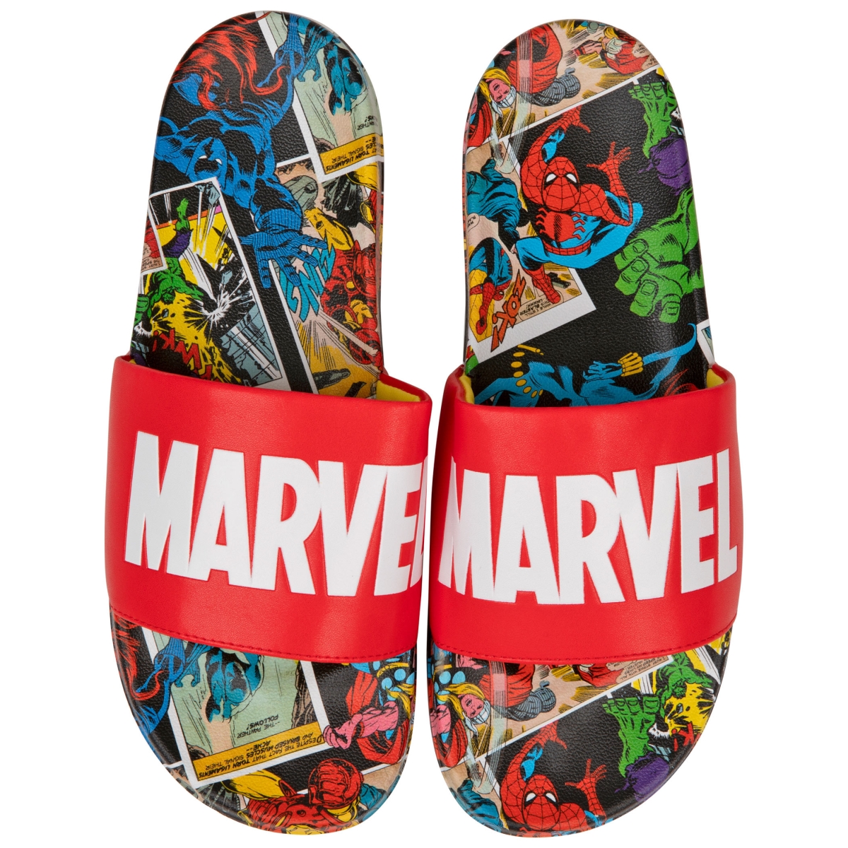 Picture of Bioworld 818536-small Marvel Red Label with Comic Scene Sandal Slides&#44; Small - Size 6 by 7